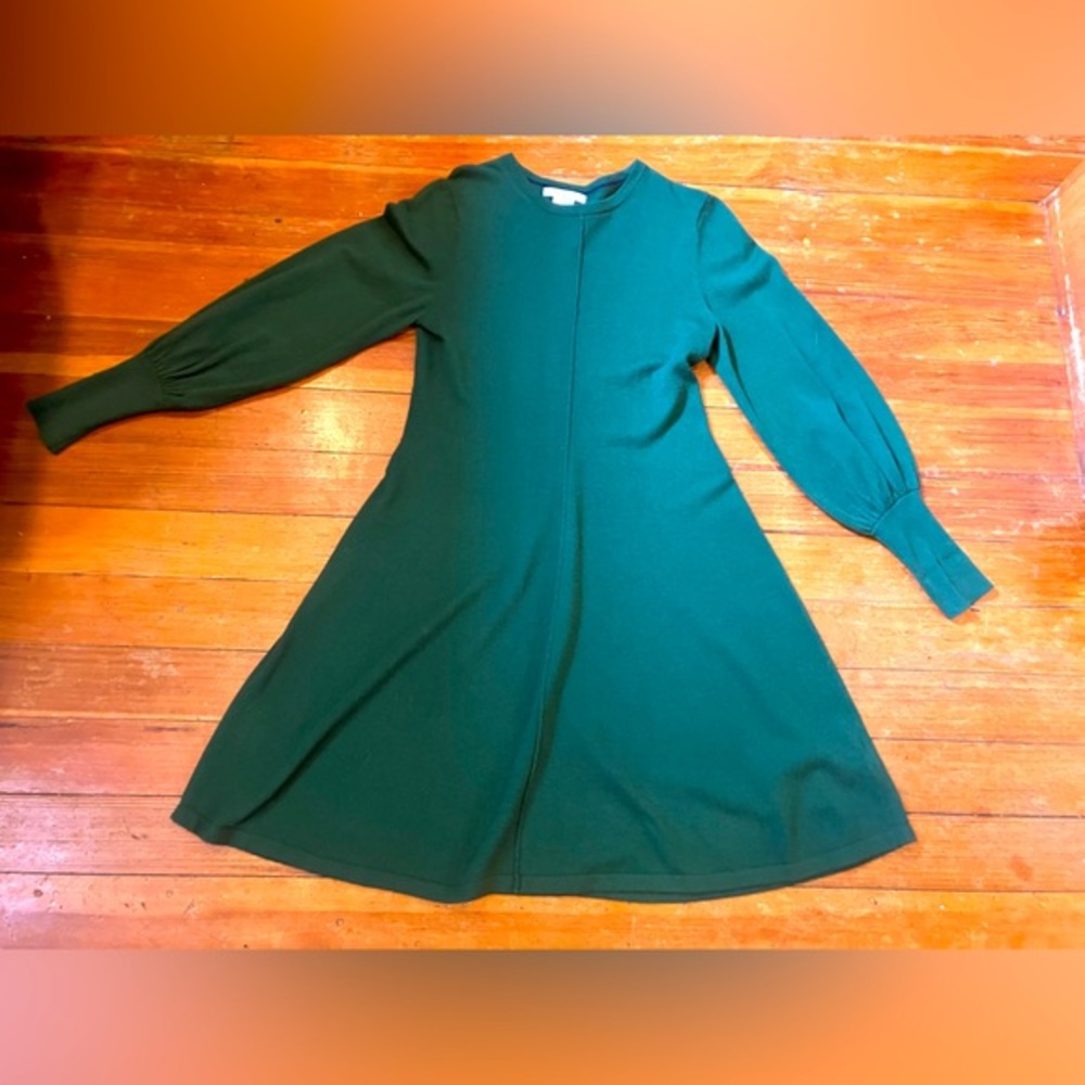Boden Green Knit Midi Dress with Puff Sleeves, Boden US Size 4R